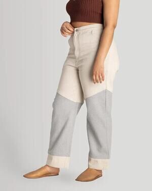 NEW Soluna Collective Denim Pants Womens 14 Two Tone Upcycled Cotton Relaxed Fit